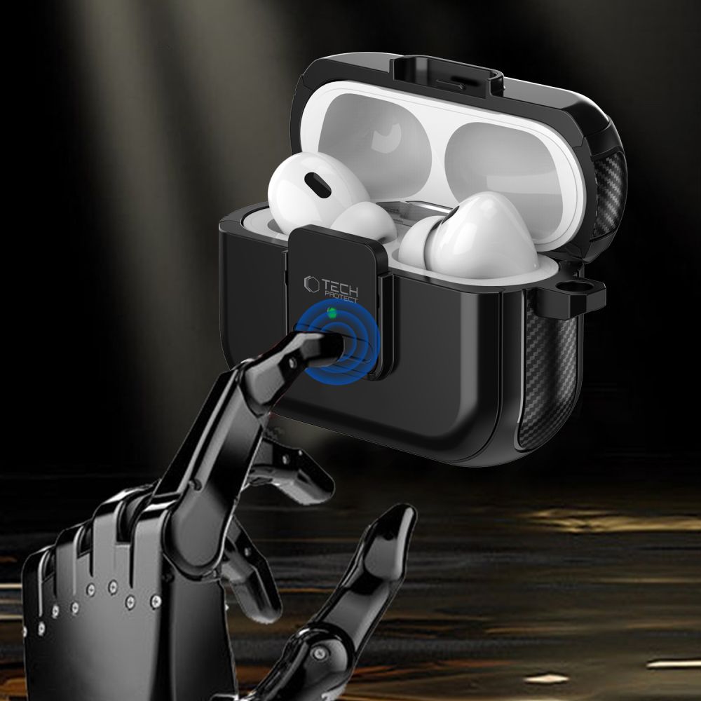 Tech-Protect AirPods Pro 1 / 2 Θήκη από Σκληρό Πλαστικό και Σιλικόνη με MagSafe - Defender Hook - Black