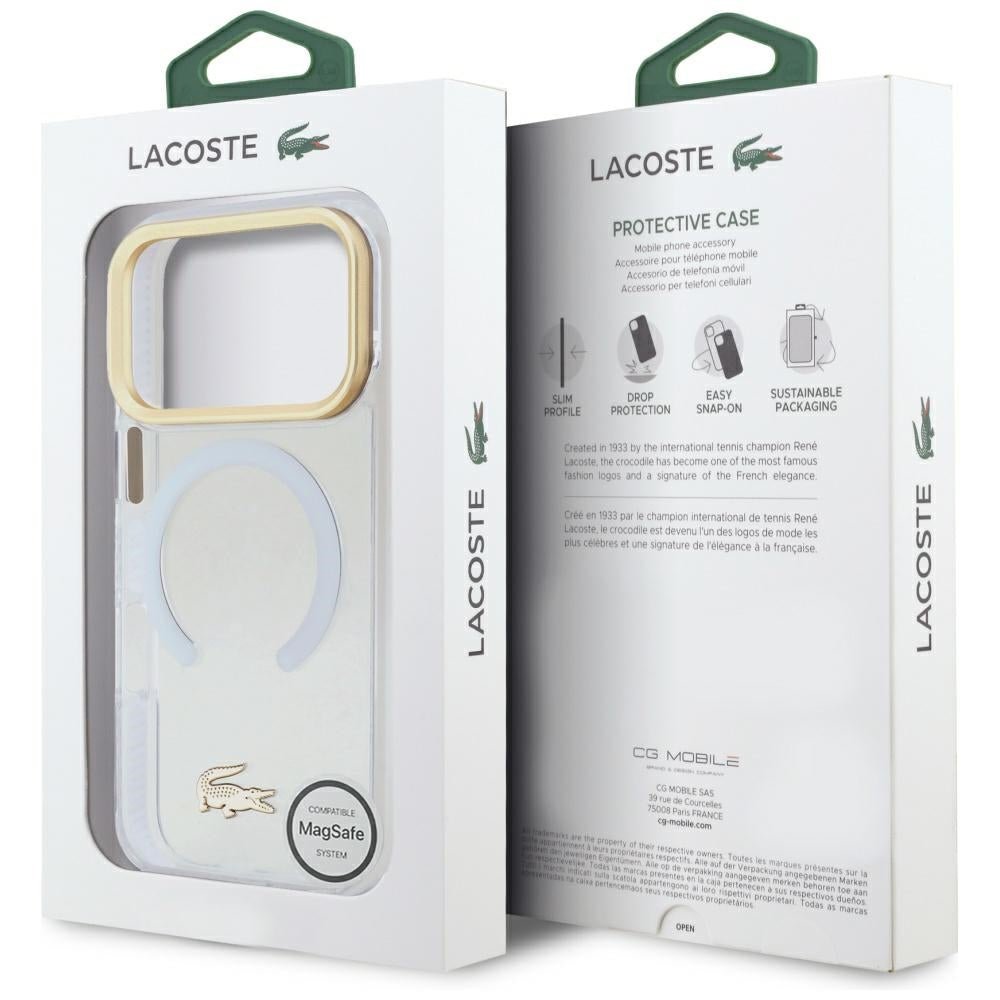 Lacoste iPhone 17 Pro - Shockproof Transparent Frosted Gold Logo MagSafe - Σκληρή Θήκη με Πλαίσιο Σιλικόνης - White