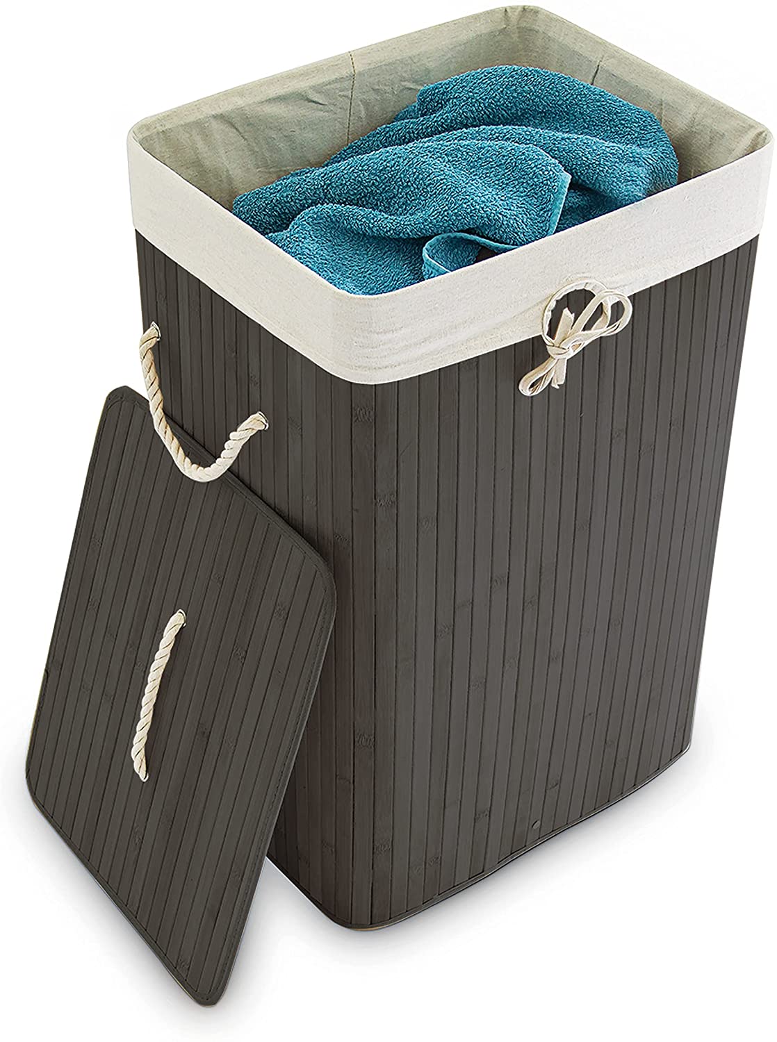 Relaxdays XL Καλάθι Απλύτων από Μπαμπού με Καπάκι - Black - 4052025046804