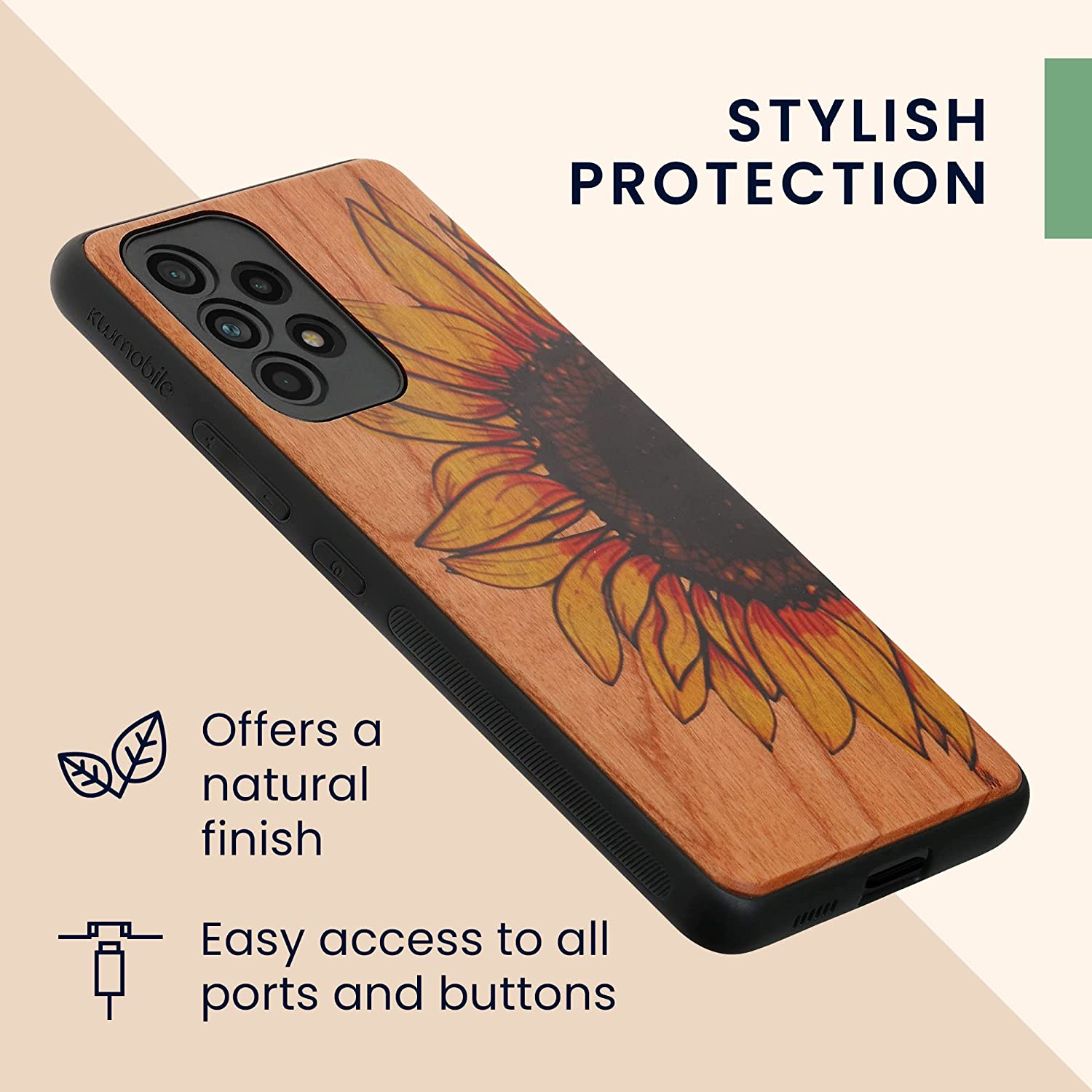 KW Samsung Galaxy A53 5G Θήκη από Φυσικό Ξύλο - Design Wood Sunflower - Yellow / Dark Brown / Light Brown - 58317.11