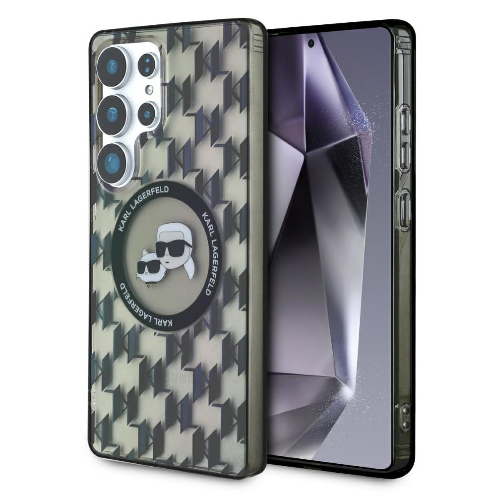 Karl Lagerfeld Samsung Galaxy S25 Ultra - Button Karl and Choupette Heads On KL Pattern - MagSafe Σκληρή Θήκη με Πλαίσιο Σιλικόνης - Black - KLHMS25LHMCKMHK
