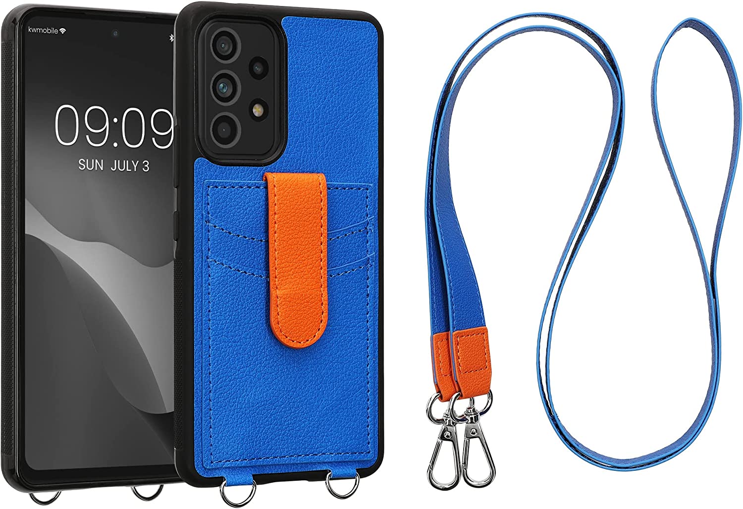 KW Samsung Galaxy A53 5G Θήκη με Επένδυση Συνθετικού Δέρματος με Υποδοχές για Κάρτα και Λουράκι - Radiant Blue - 59734.157