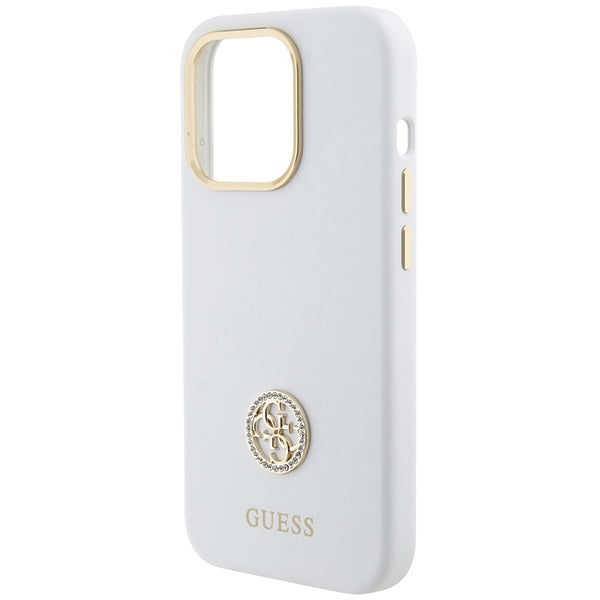 Guess iPhone 15 Pro Max Silicone Logo Strass 4G Σκληρή Θήκη με Πλαίσιο Σιλικόνης - White - GUHCP15XM4DGPH