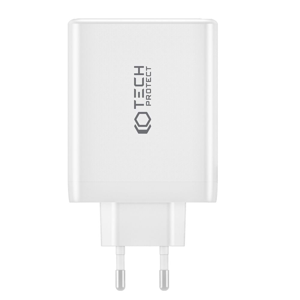 Tech-Protect NC100W-GAN 4 QC3.0 Οικιακός Φορτιστής Γρήγορης Φόρτισης με 3 Θύρες Type C και 1 Θύρα USB - White