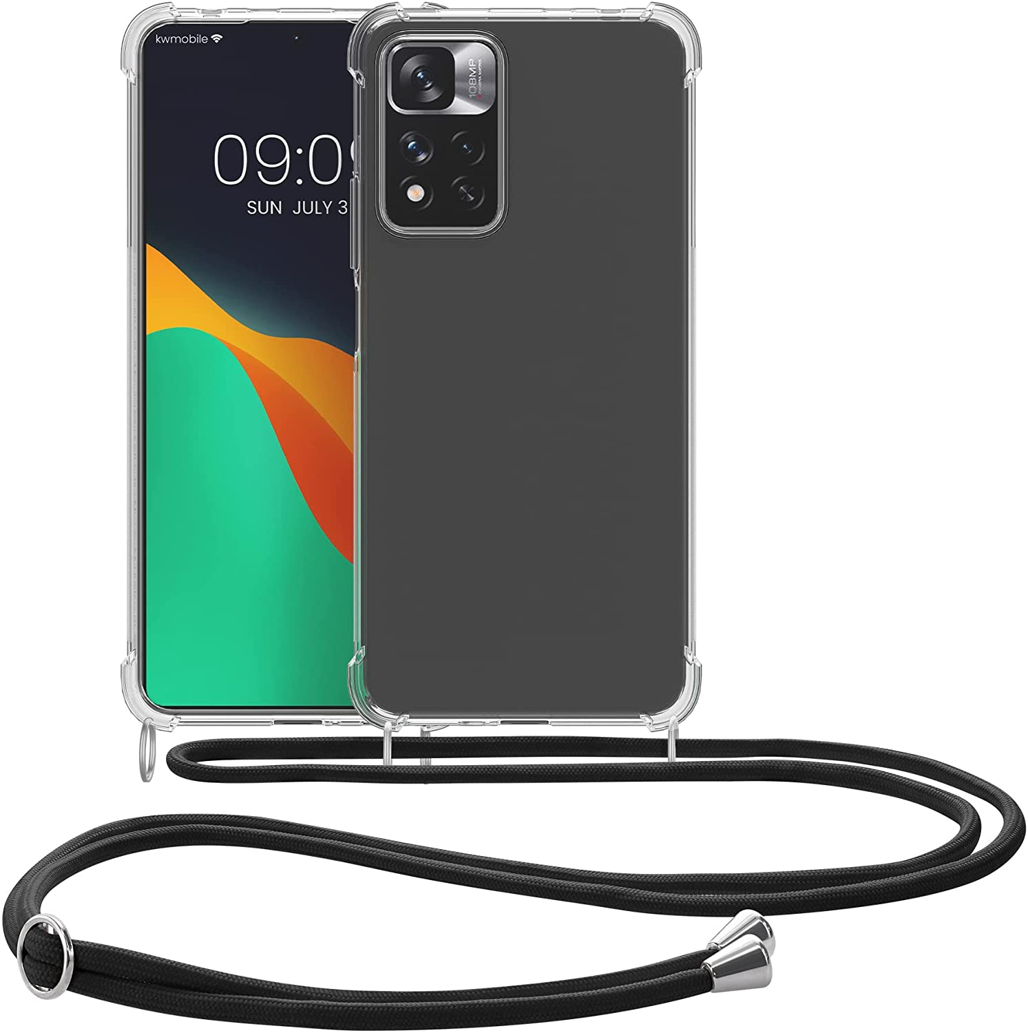 KW Xiaomi Redmi Note 11 Pro+ 5G Θήκη Σιλικόνης TPU με Λουράκι - Διάφανη / Black - 58099.01