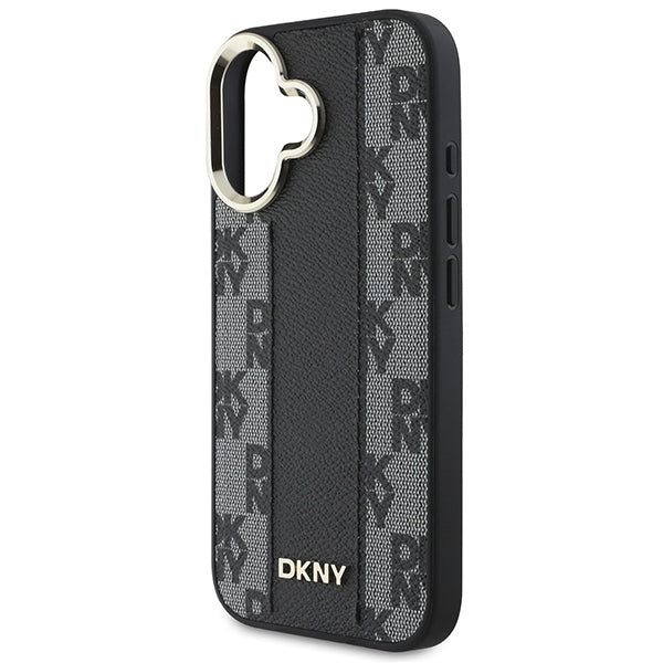 DKNY iPhone 16 Plus - Checkered Pattern - MagSafe Σκληρή Θήκη με Επένδυση Συνθετικού Δέρματος - Black