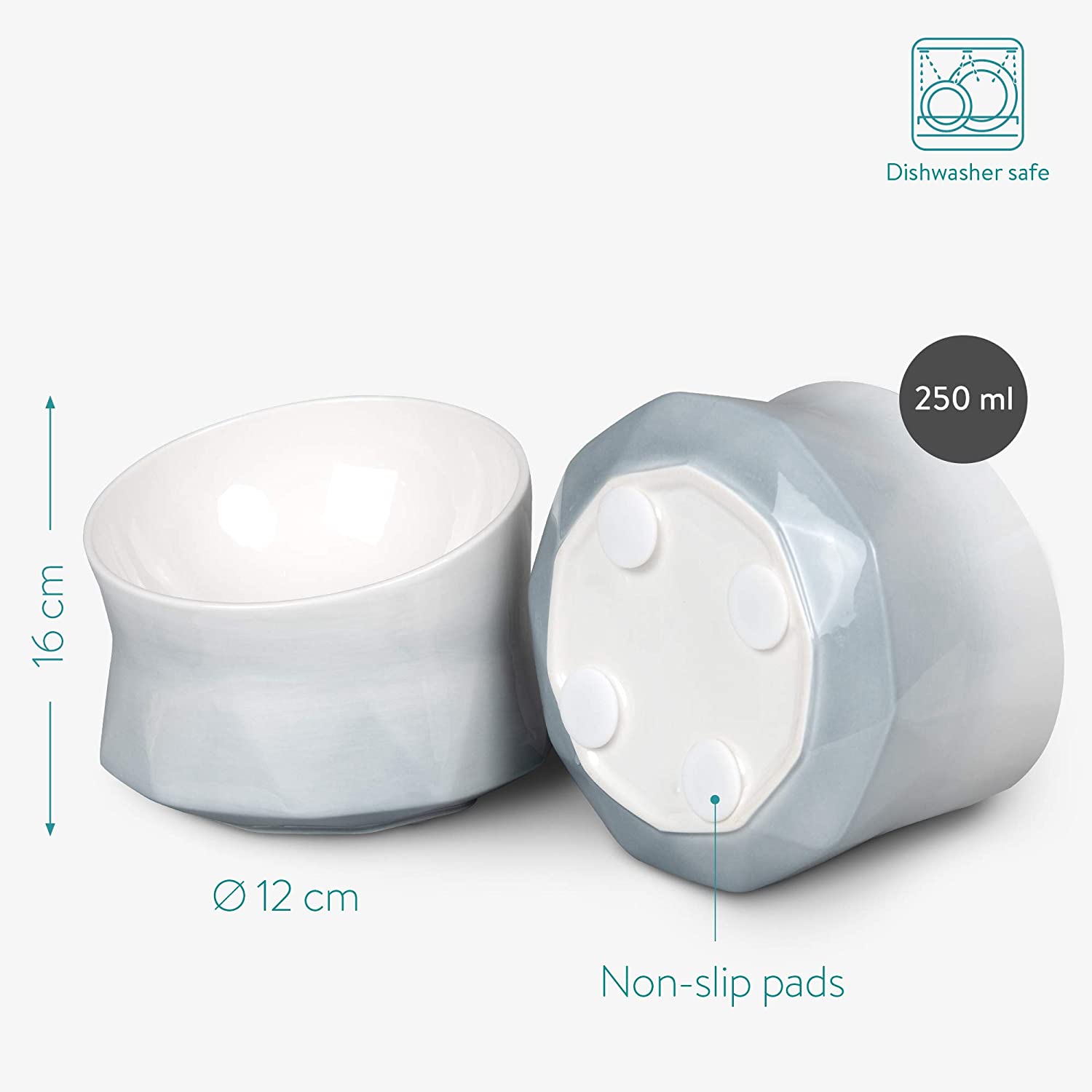 Navaris Σετ με 2 Μπολ Φαγητού και Νερού με Βάση Σιλικόνης για Κατοικίδια - 250 ml - Grey - 53300.01