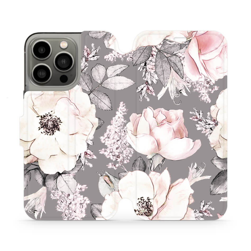 Mobiwear iPhone 13 Pro Θήκη Βιβλίο Slim Flip - Design Pink Pastel Flowers - MX06S