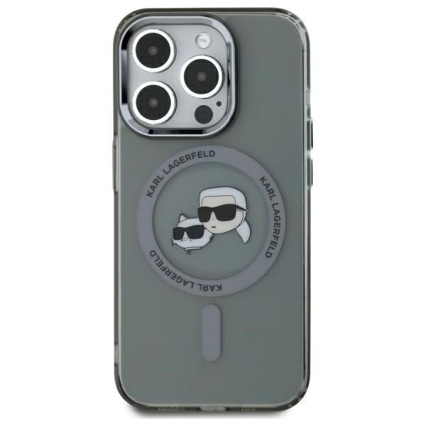 Karl Lagerfeld iPhone 15 Pro - IML Metal Karl and Choupette Head - Σκληρή Θήκη με Πλαίσιο Σιλικόνης και MagSafe - Black - KLHMP15LHLSKCK