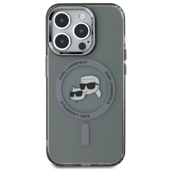 Karl Lagerfeld iPhone 15 Pro - IML Metal Karl and Choupette Head - Σκληρή Θήκη με Πλαίσιο Σιλικόνης και MagSafe - Black - KLHMP15LHLSKCK