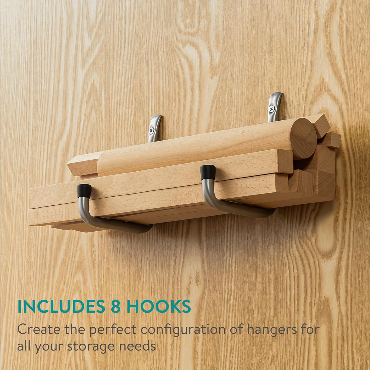 Navaris Σετ με 8 Μεταλλικούς Γάντζους Τοίχου για το Γκαράζ - Grey - 55719.04