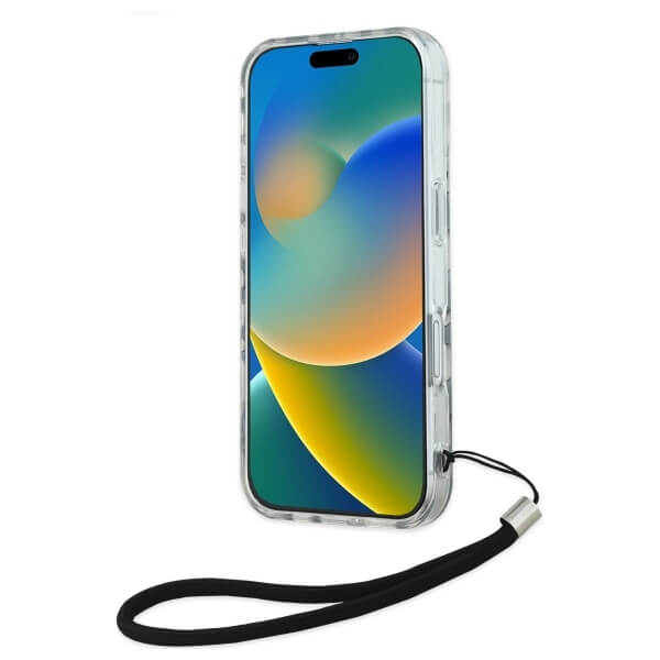 Karl Lagerfeld iPhone 16 - IML Zebra Pattern and Cord - Σκληρή Θήκη με Πλαίσιο Σιλικόνης και Λουράκι - Black - KLHCP16SHZBPKCCK