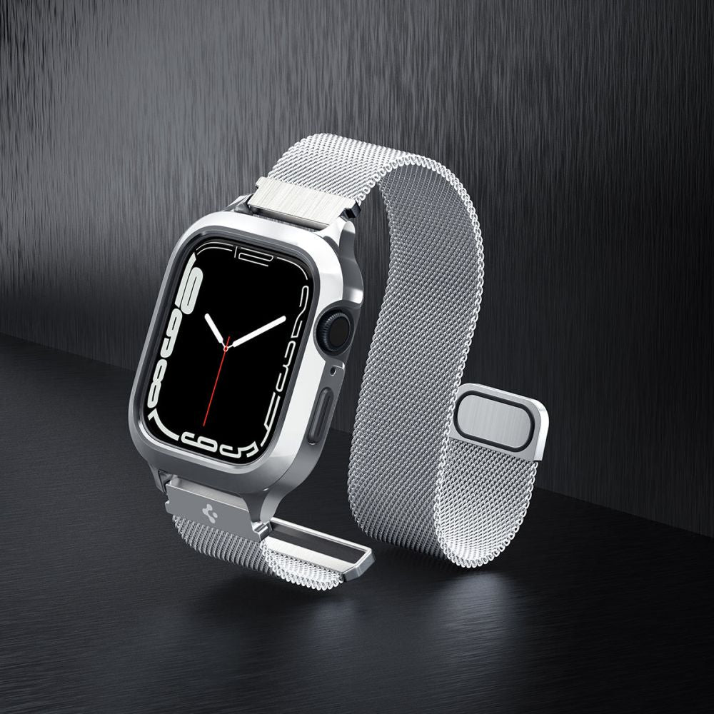 Spigen Λουράκι Apple Watch 7 / 8 / 9 - 45 mm Metal Fit Prowith Protective Case με Θήκη Προστασίας - Silver