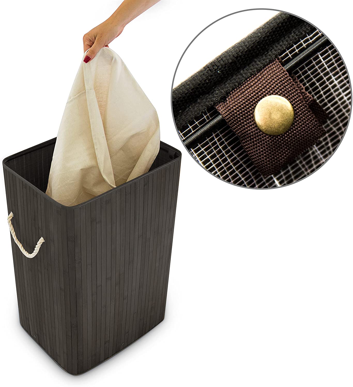 Relaxdays XL Καλάθι Απλύτων από Μπαμπού με Καπάκι - Black - 4052025046804