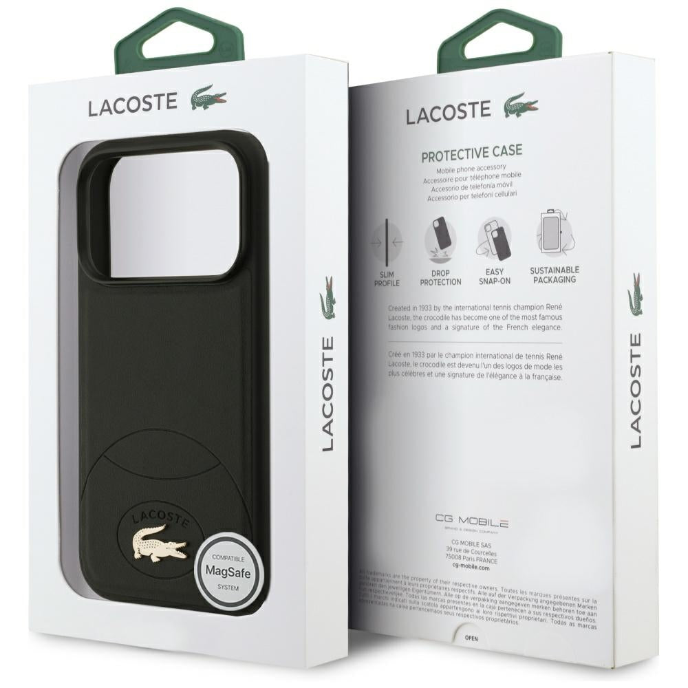 Lacoste iPhone 17 Pro - Bliss MagSafe - Σκληρή Θήκη με Πλαίσιο Σιλικόνης και Επένδυση Οικολογικού Δέρματος - Black