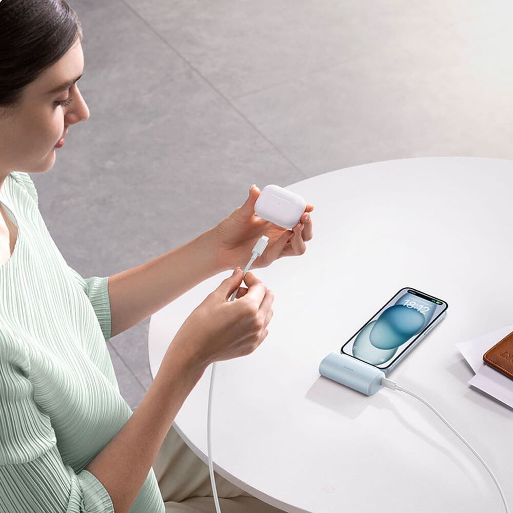 Baseus Compact Series Type-C - PowerBank 5000mAh 20W με Καλώδιο Type-C to Type-C - White - P10068306213-00