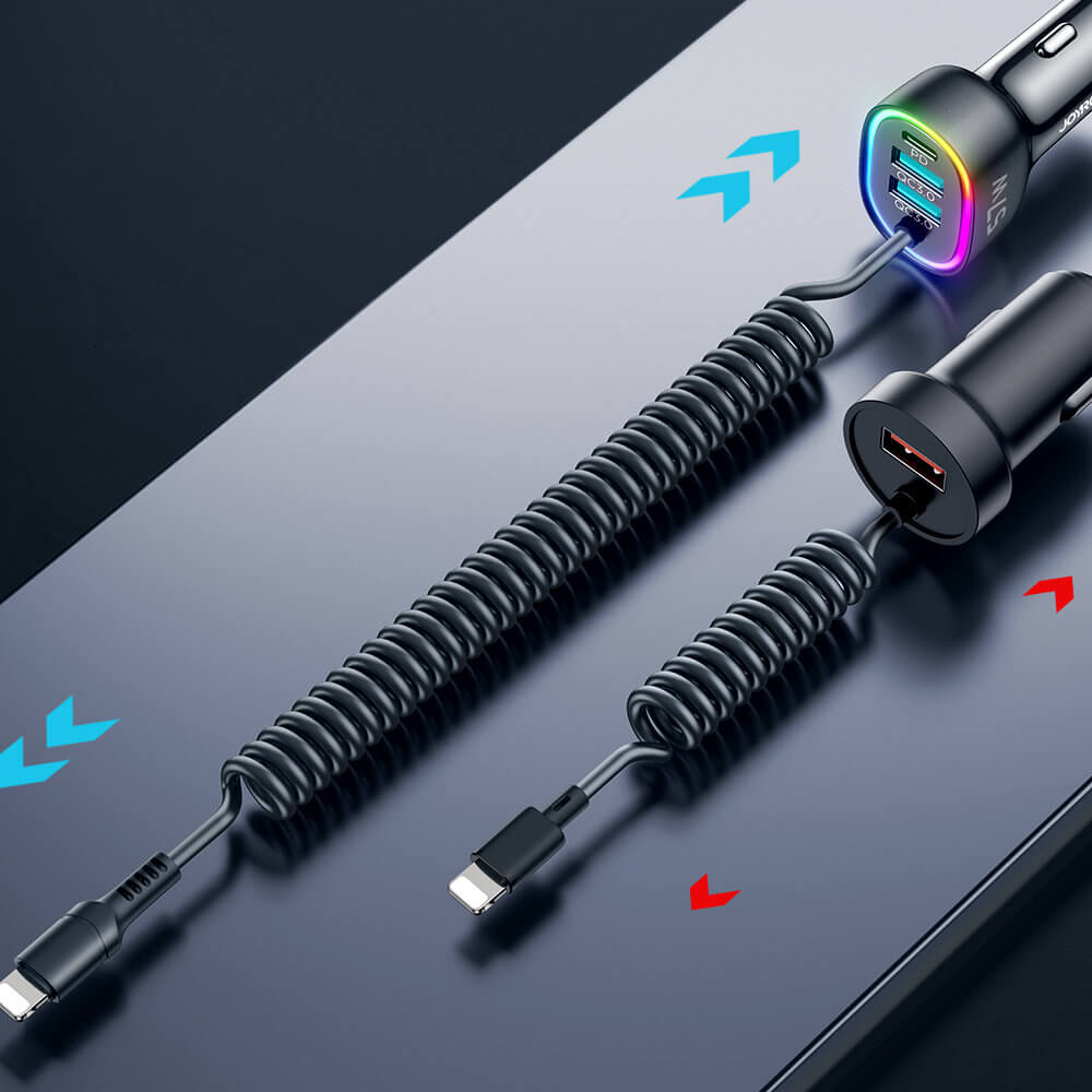 Joyroom JR-CL20 4in1 Fast Car Charger 57W Φορτιστής Αυτοκινήτου με 2 Θύρες USB, 1 Θύρα Type-C και Καλώδιο Lightning 1.6m - Black