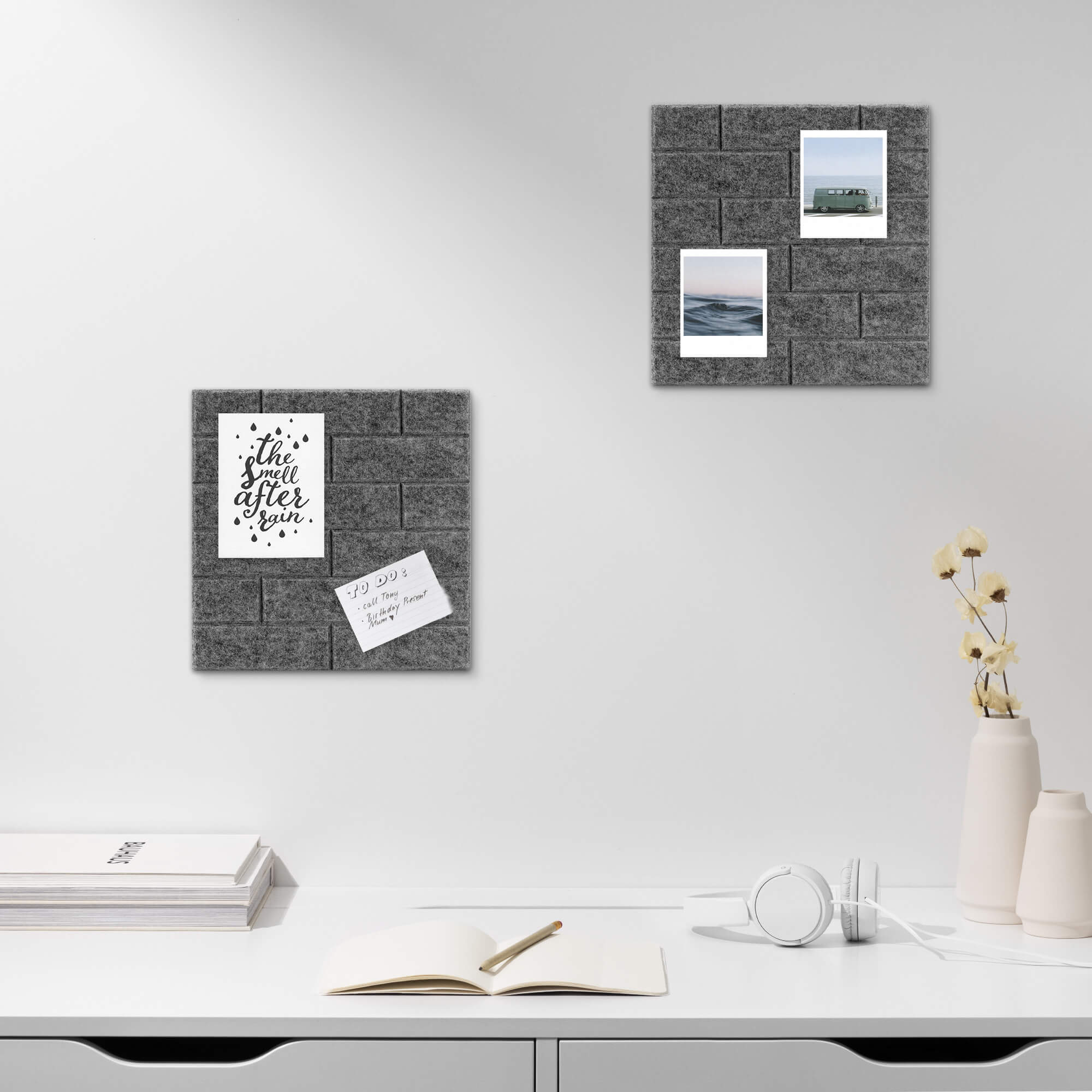 Navaris Σετ με 6 Πλαίσια Ανακοινώσεων από Τσόχα - Design Brick - Grey - 57658.22