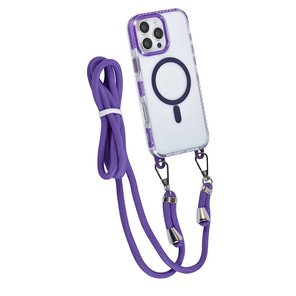 Tuniq iPhone 16 Pro Max - MagSafe Σκληρή Θήκη με Πλαίσιο Σιλικόνης και Λουράκι - Διάφανη / Purple