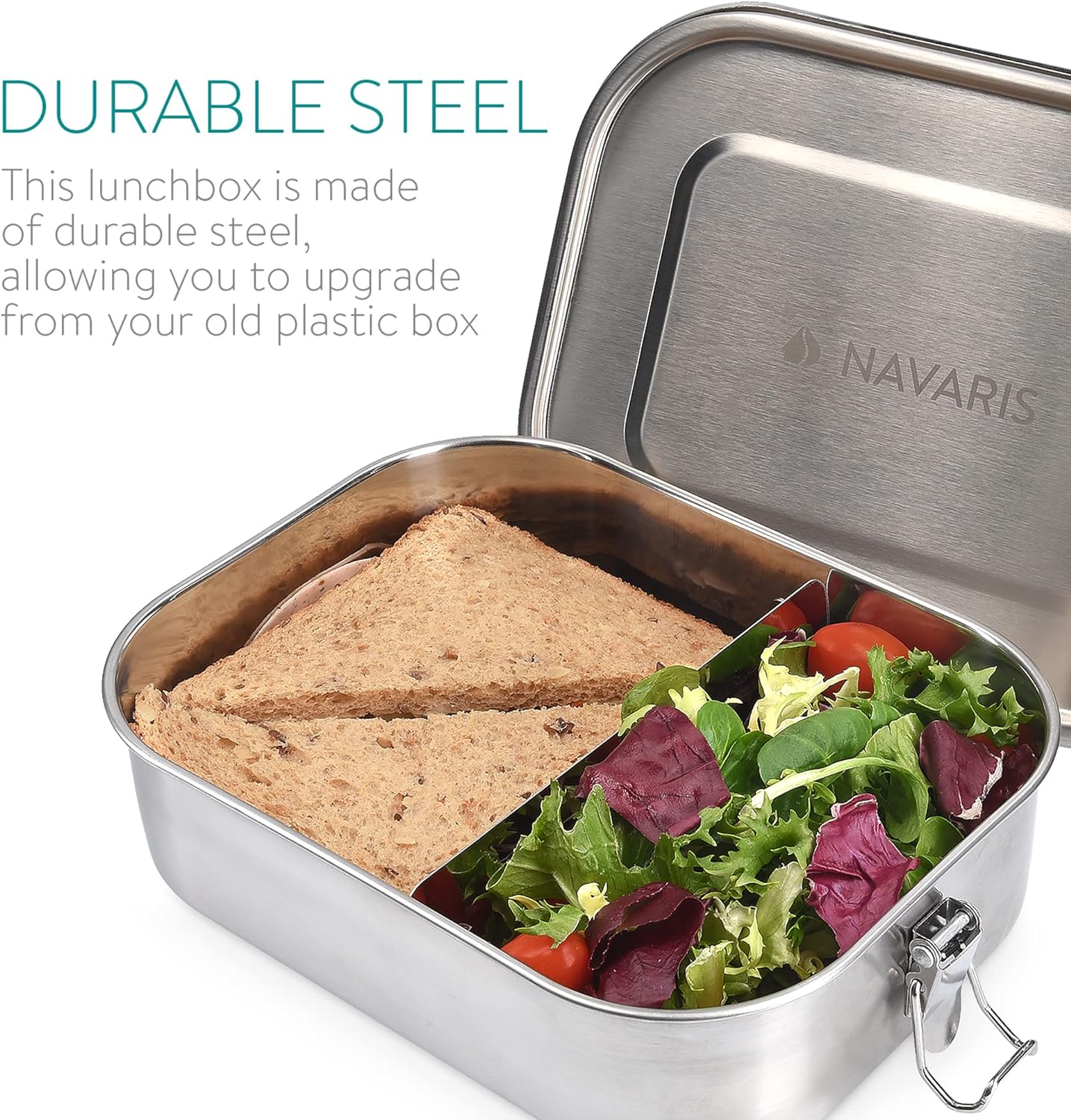 Navaris Steel Lunch Box with Divider Δοχείο Αποθήκευσης Φαγητού με Διαιρέτη - Silver - 50788.01