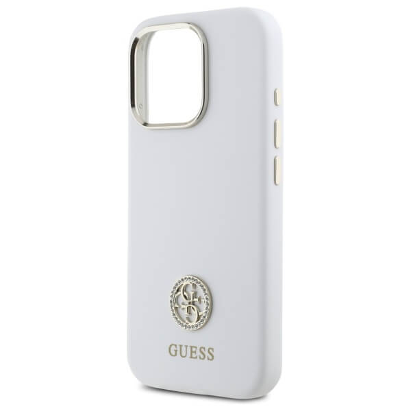 Guess iPhone 16 Pro Max - Silicone Logo Strass 4G - Σκληρή Θήκη με Πλαίσιο Σιλικόνης - White - GUHCP16XM4DGPH