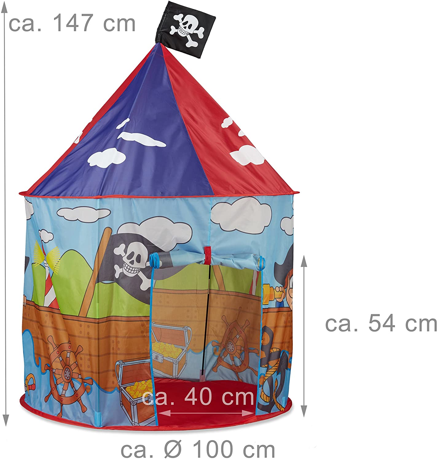 Relaxdays Παιδική Σκηνή - Πειρατική Σημαία - Red / Blue - 4052025224585