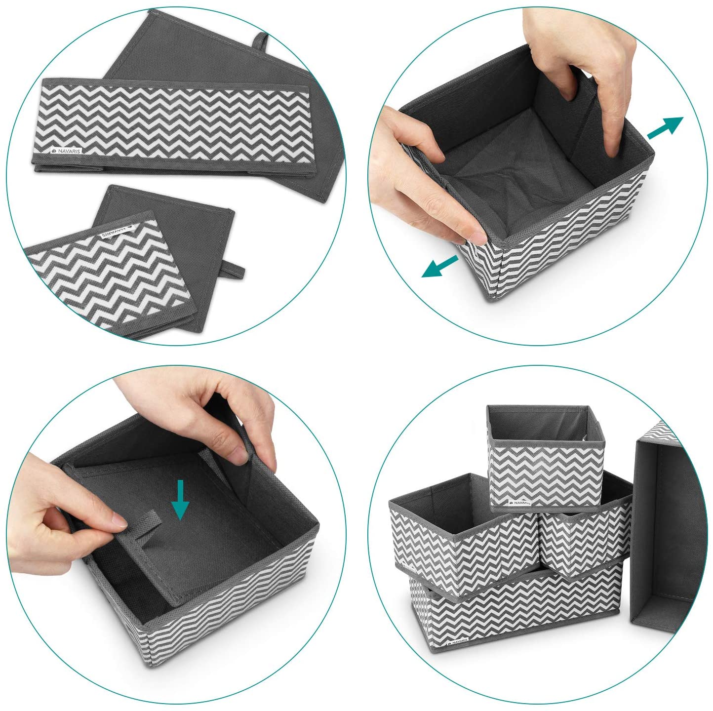 Navaris Σετ με 6 Υφασμάτινα Κουτιά Αποθήκευσης - Grey / White - 49052.06