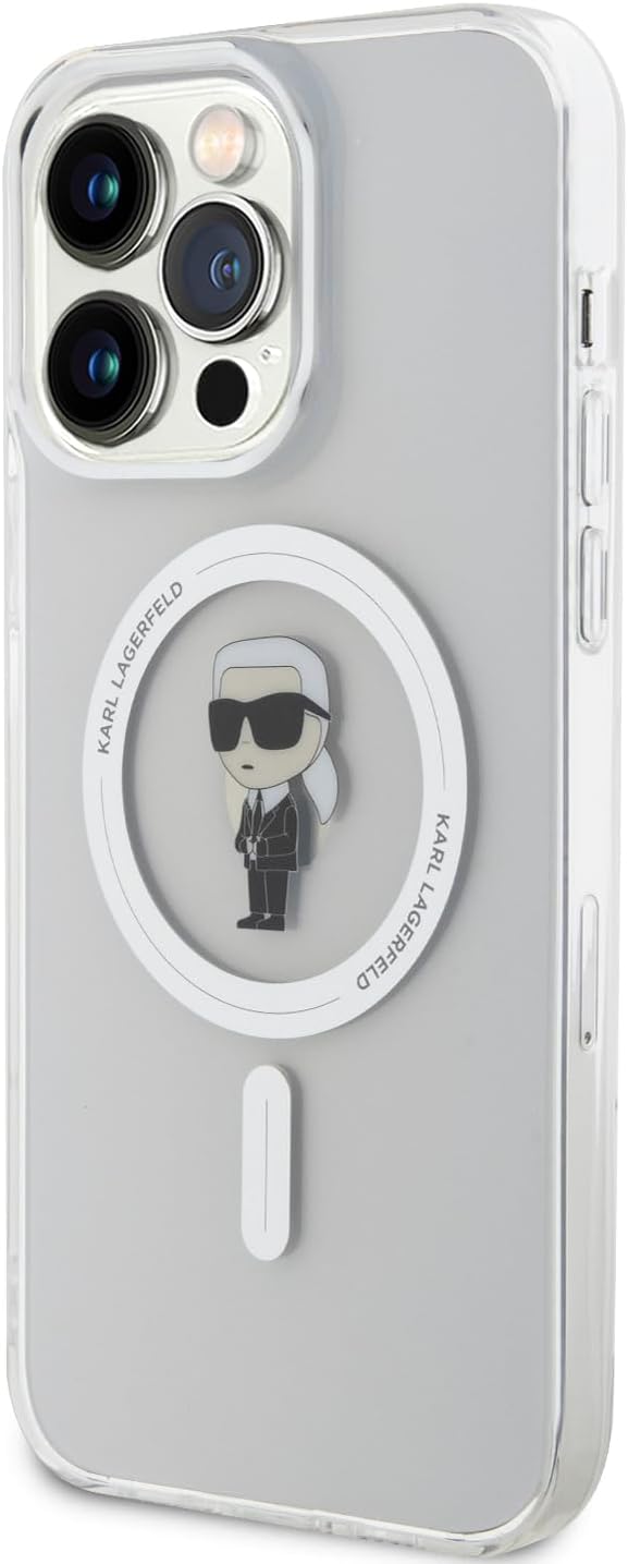 Karl Lagerfeld iPhone 15 Pro Max - IML Ikonik Magsafe Σκληρή Θήκη με Πλαίσιο Σιλικόνης και MagSafe - Διάφανη - KLHMP15XHFCKNOT - likebrands.gr