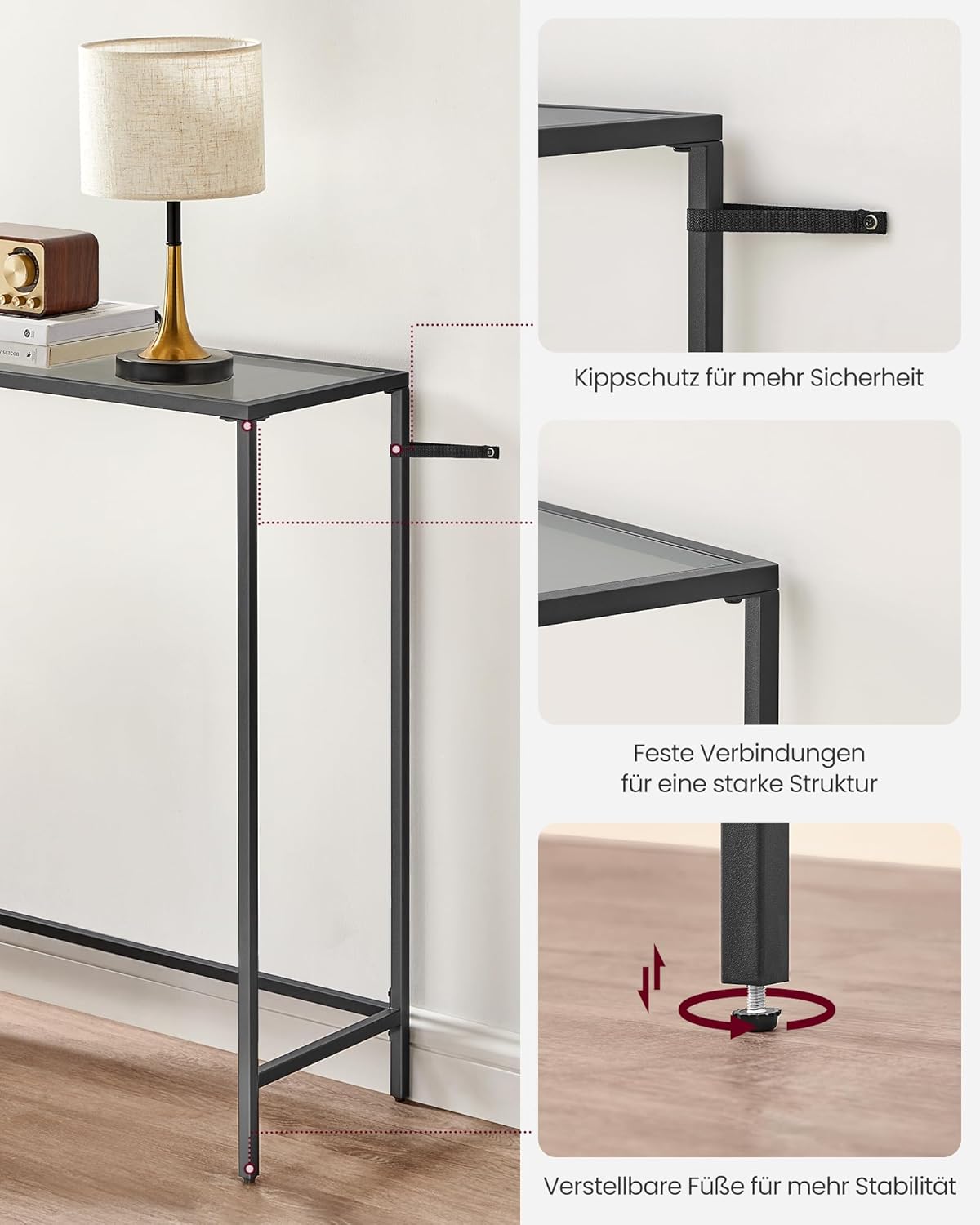 Vasagle Κονσόλα Μεταλλική με Γυάλινη Επιφάνεια - Black - LGT132B01