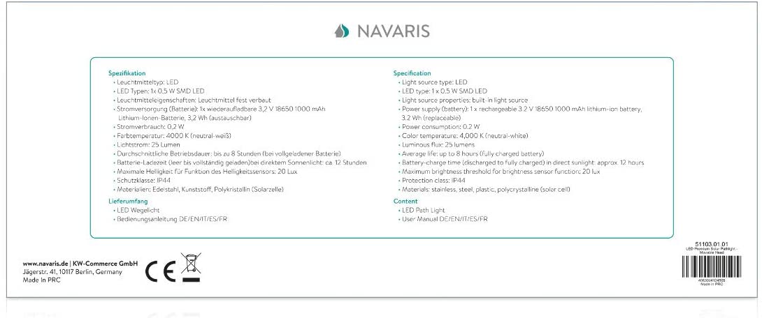 Navaris Solar Garden Light Ηλιακό LED Φωτιστικό Εξωτερικού Χώρου - Ornamental Torch - 51103.01.01