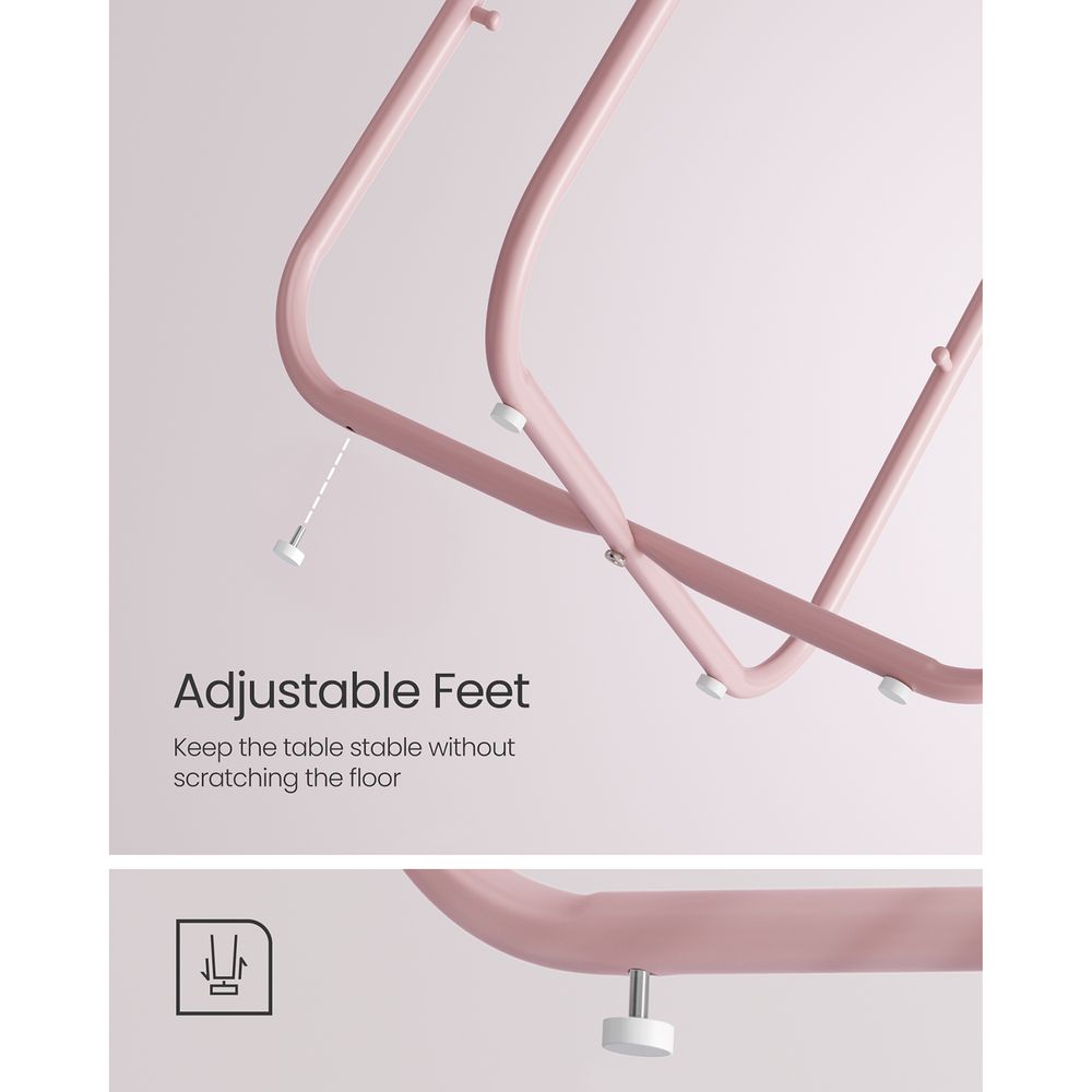 Vasagle Στρόγγυλο Βοηθητικό Τραπέζι με Υφασμάτινο Καλάθι Αποθήκευσης - Pastel Pink / Cloud White - LET223R61