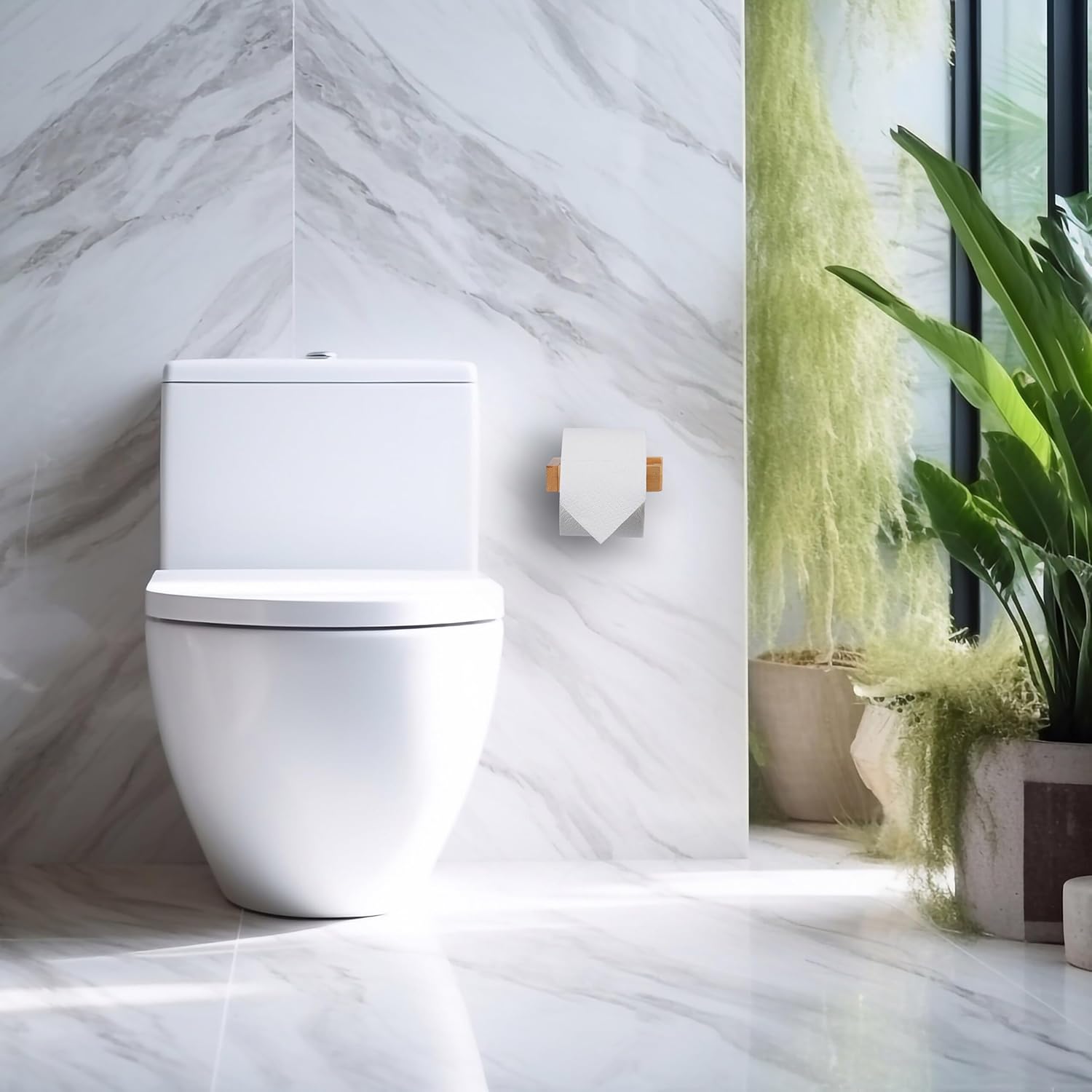 Relaxdays Επιτοίχια Αυτοκόλλητη Βάση Ρολού Τουαλέτας από Μπαμπού - Natural - 4052025485306