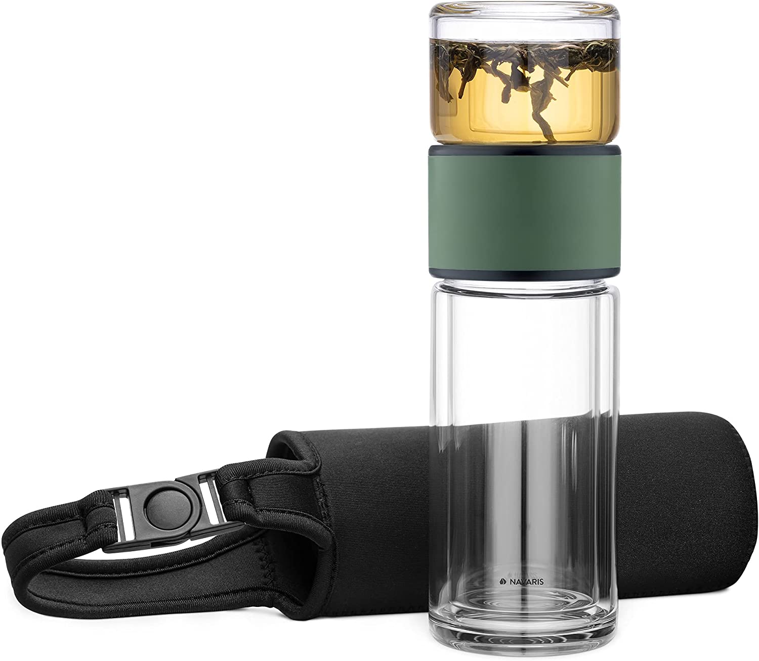 Navaris Glass Tea Bottle Γυάλινο Μπουκάλι Τσαγιού - 240ml - Green - 50094.02