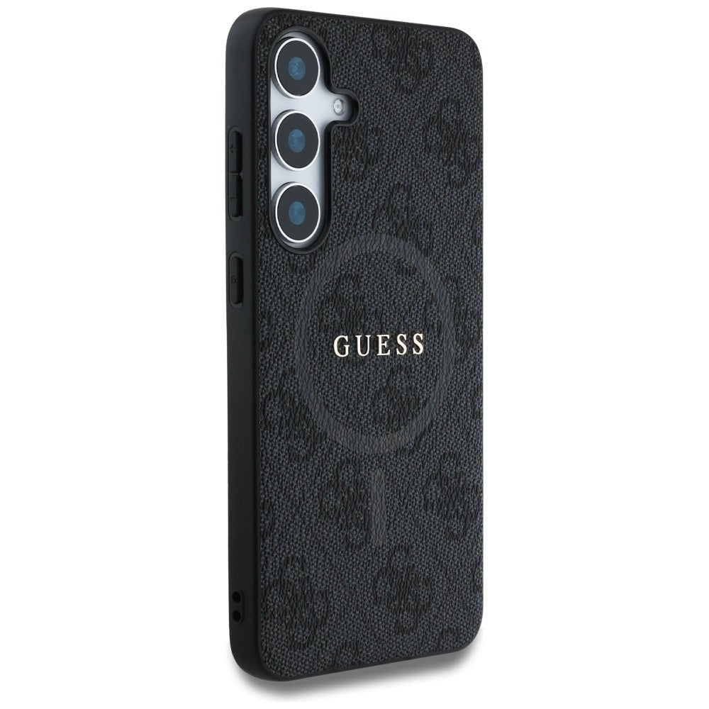Guess Samsung Galaxy S25 - Leather 4G Colored Ring Classic Logo - MagSafe Θήκη με Επένδυση Συνθετικού Δέρματος - Black - GUHMS25SG4GFRK