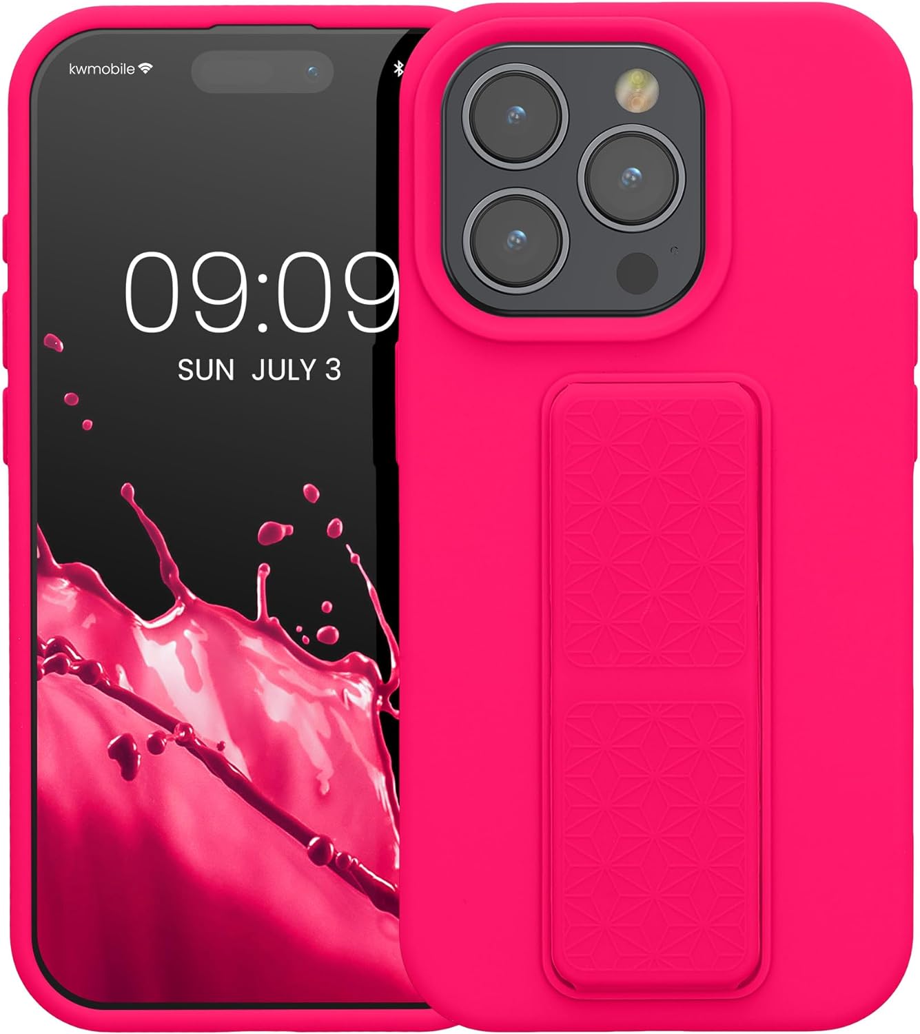KW iPhone 15 Pro Θήκη Σιλικόνης TPU με Finger Holder - Neon Pink - 62015.77