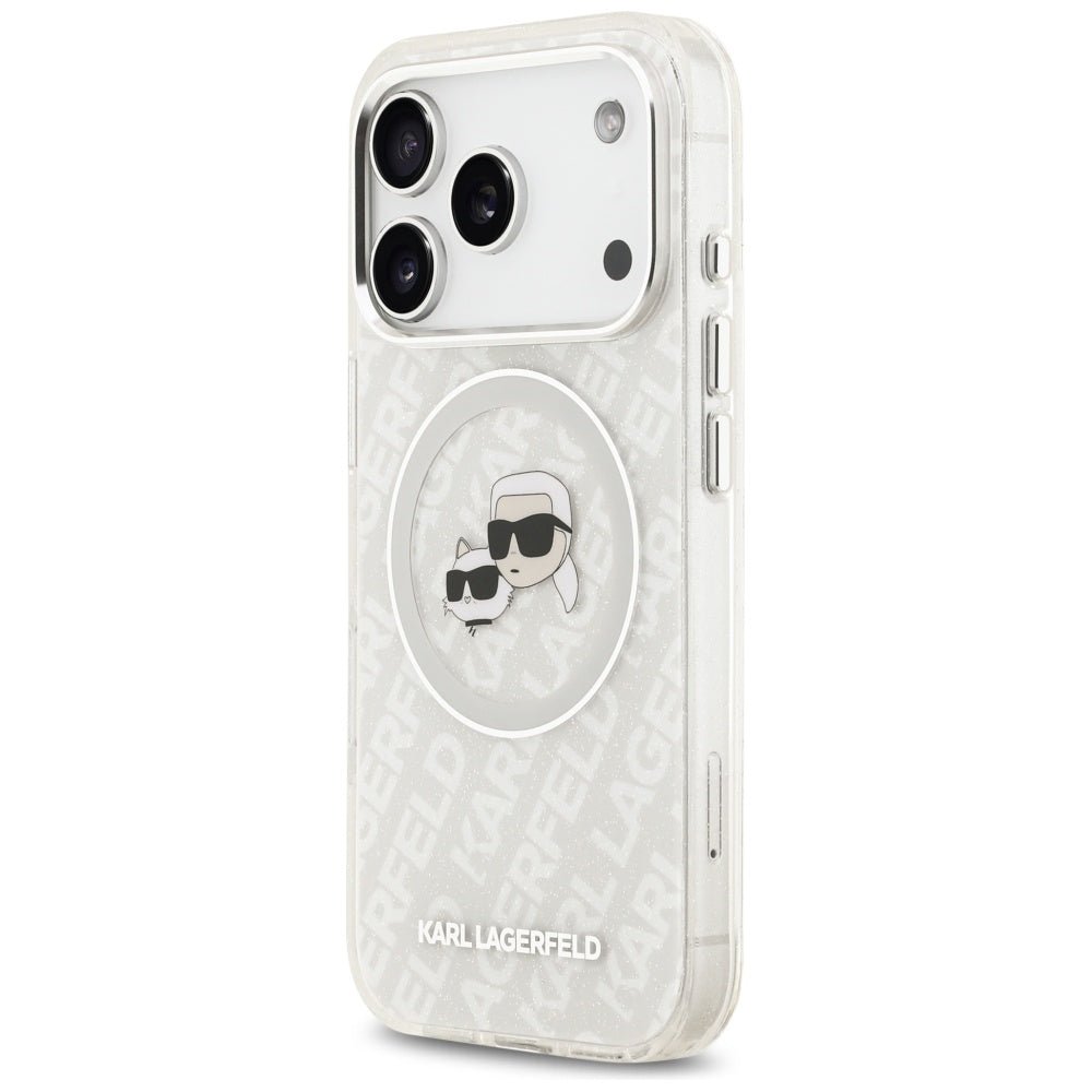 Karl Lagerfeld iPhone 17 Pro Max - IML Glitter Karl and Choupette Heads Logo MagSafe - Σκληρή Θήκη με Πλαίσιο Σιλικόνης - Grey - KLHMP17XHMKBKCHOG