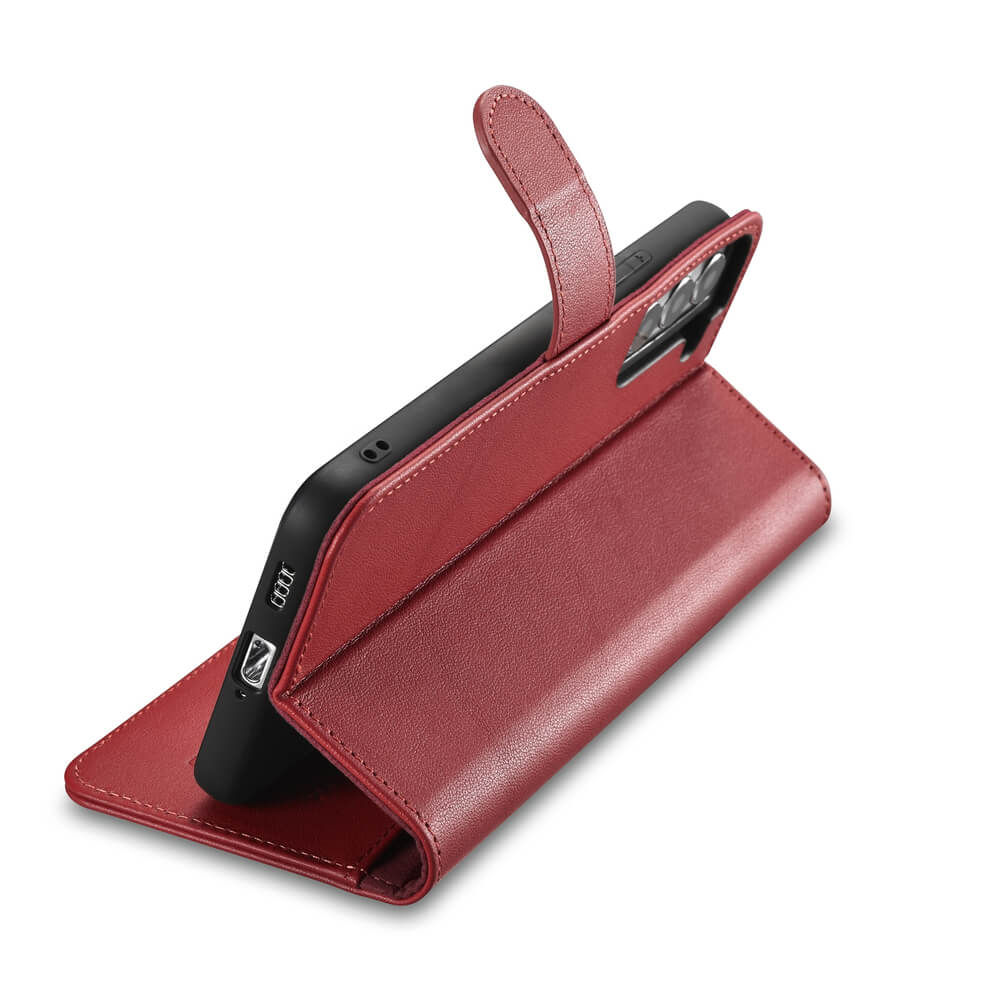 iCarer Samsung Galaxy S22 Plus Haitang Leather Θήκη Πορτοφόλι Stand από Γνήσιο Δέρμα - Red