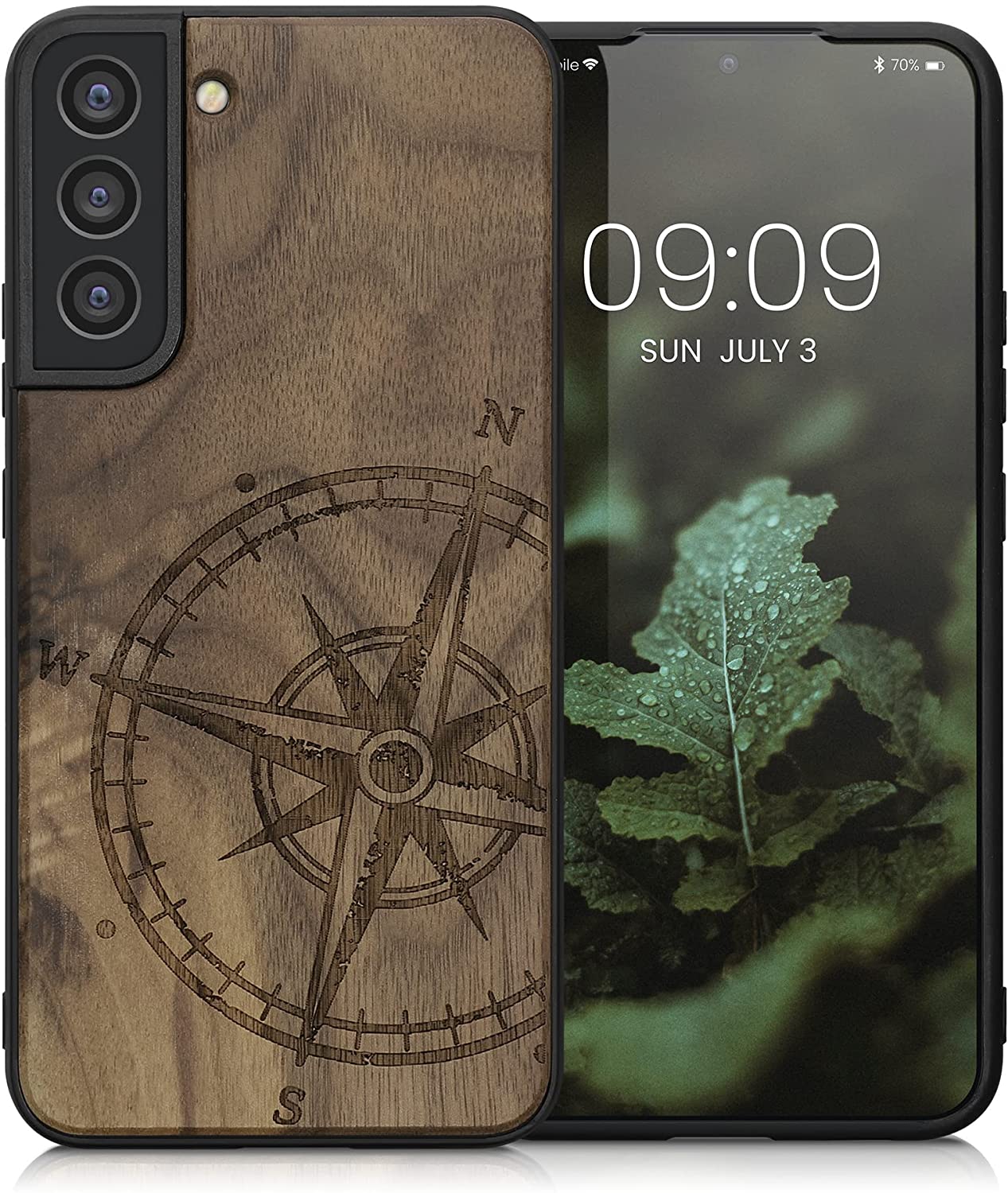 KW Samsung Galaxy S22+ Θήκη από Φυσικό Ξύλο - Design Navigational Compass - Dark Brown - 58305.02