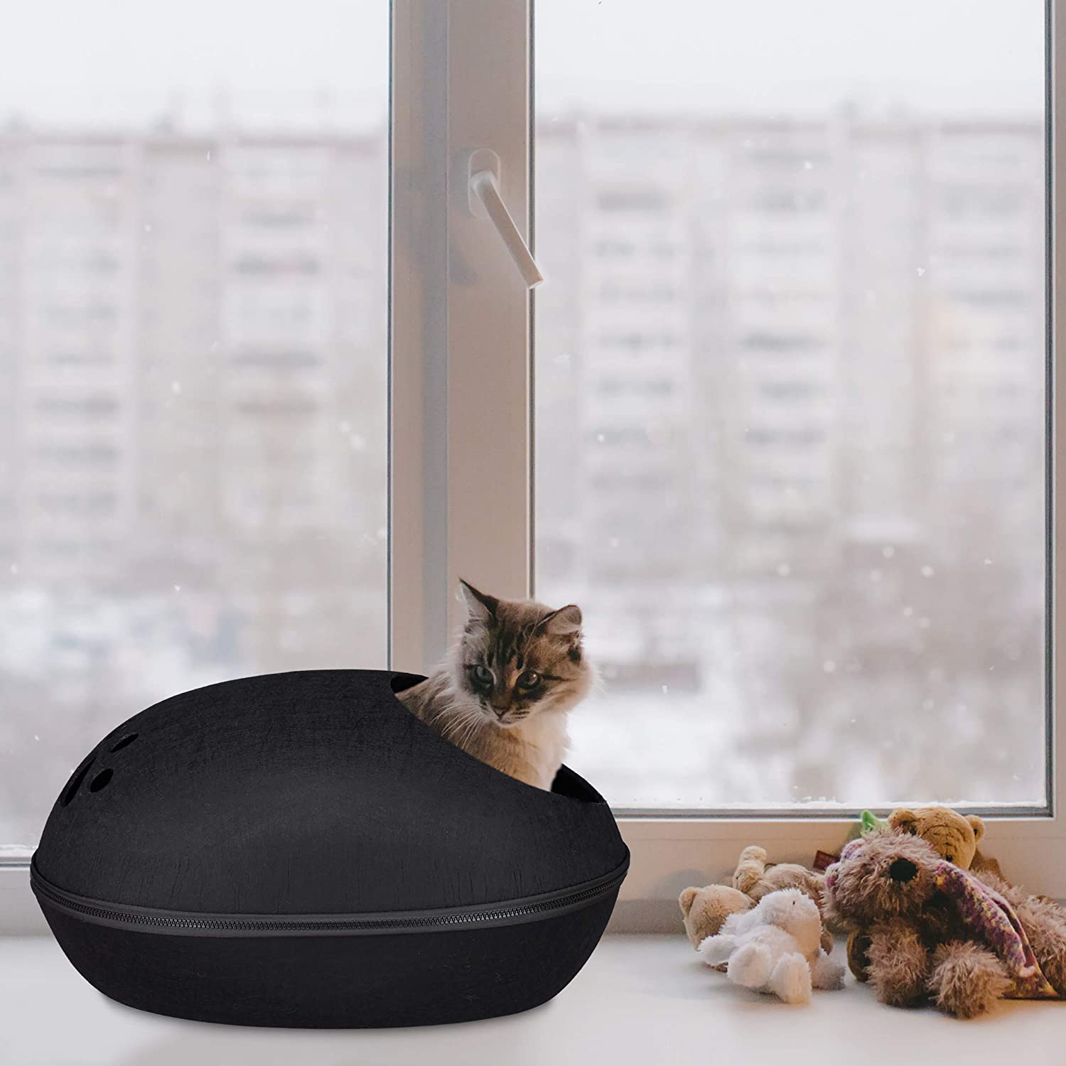 Relaxdays Σπηλιά από Τσόχα για Γάτες - 25 x 38 x 47 cm - Black - 4052025920180