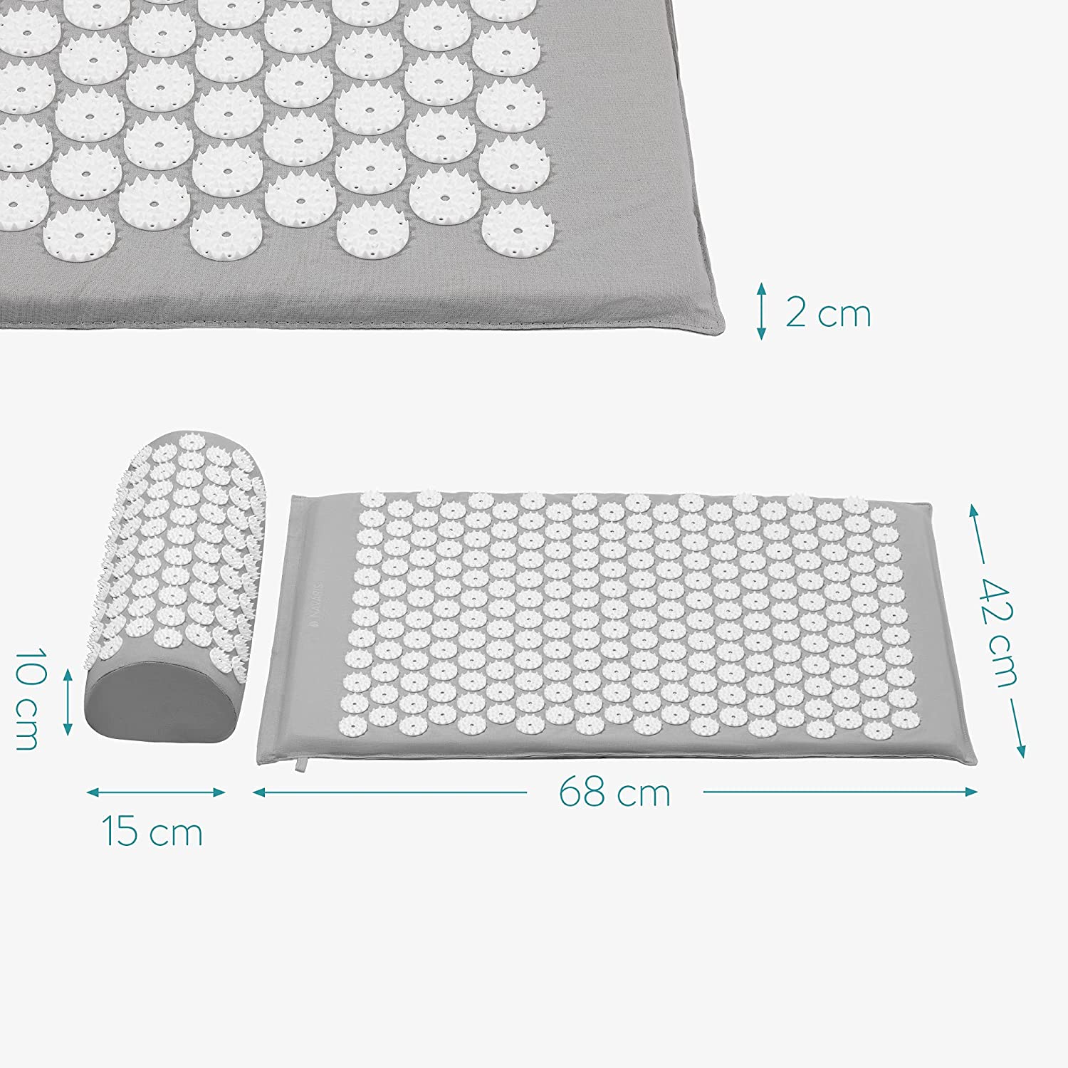 Navaris Σετ 2 σε 1 Χαλάκι και Μαξιλάρι Μασάζ με Τσάντα Αποθήκευσης - Grey / White - 43899.70.01