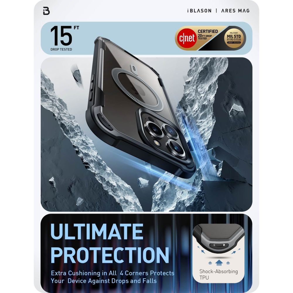 i - Blason iPhone 15 Pro Max Ares Mag MagSafe Σκληρή Θήκη με Πλαίσιο Σιλικόνης και Προστασία Οθόνης - Black