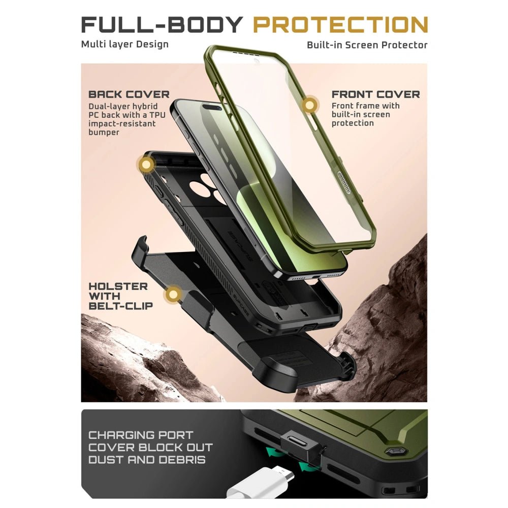 Supcase iPhone 17 Pro - Unicorn Beetle Pro - Σκληρή Θήκη με Προστασία Οθόνης και Stand - Green