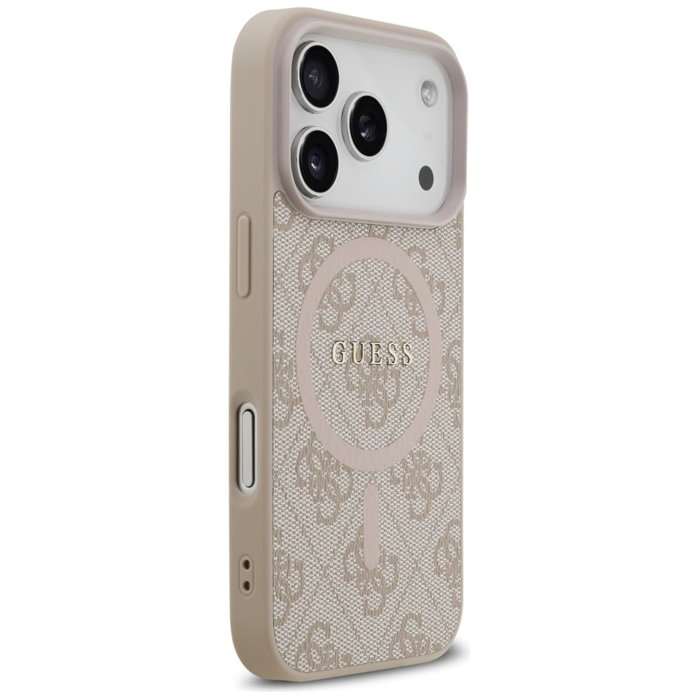 Guess iPhone 17 Pro - 4G Ring Classic Logo MagSafe - Σκληρή Θήκη με Πλαίσιο Σιλικόνης και Επένδυση Συνθετικού Δέρματος - Pink - GUHMP17LG4GFRP