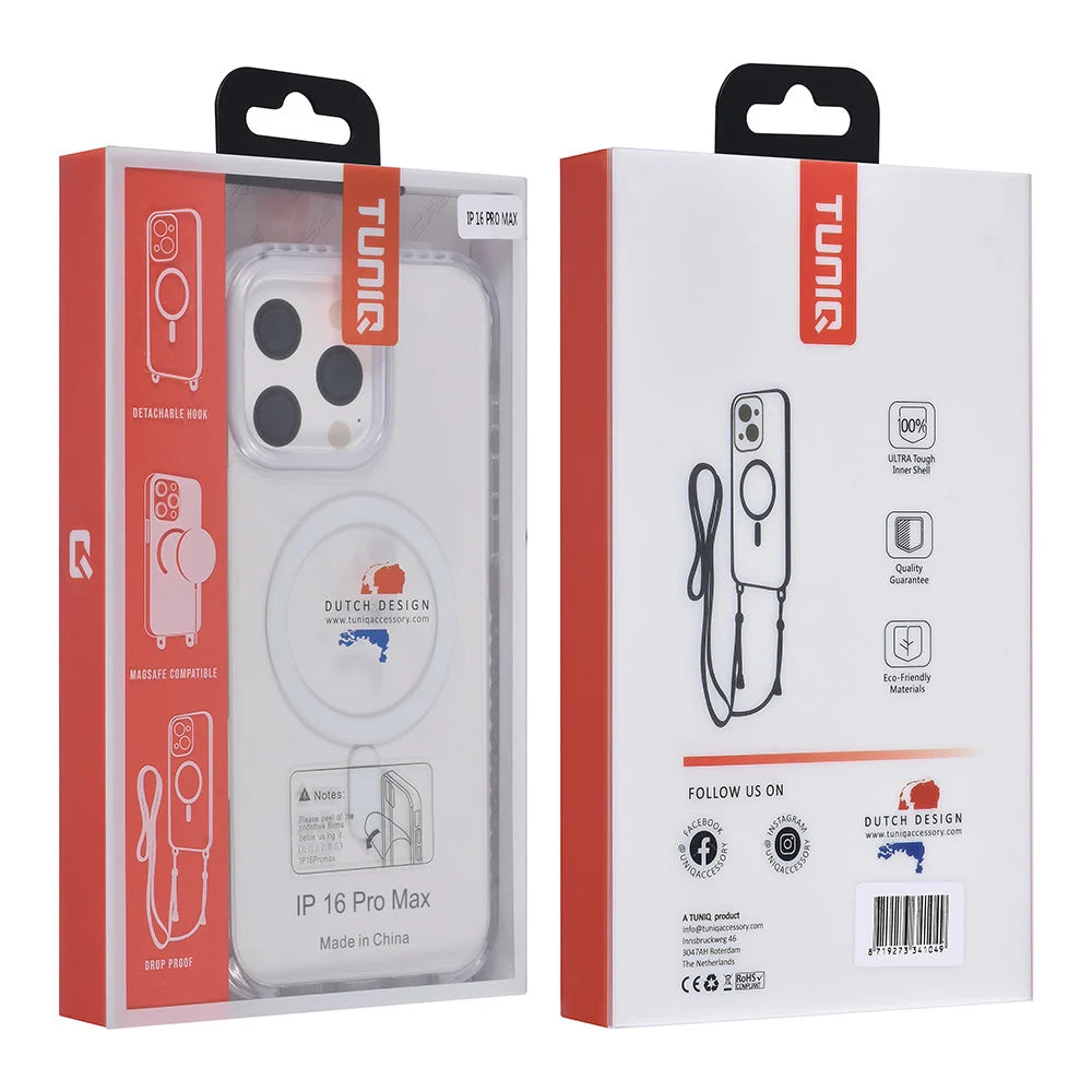 Tuniq iPhone 16 Pro Max - MagSafe Σκληρή Θήκη με Πλαίσιο Σιλικόνης και Λουράκι - Διάφανη / White