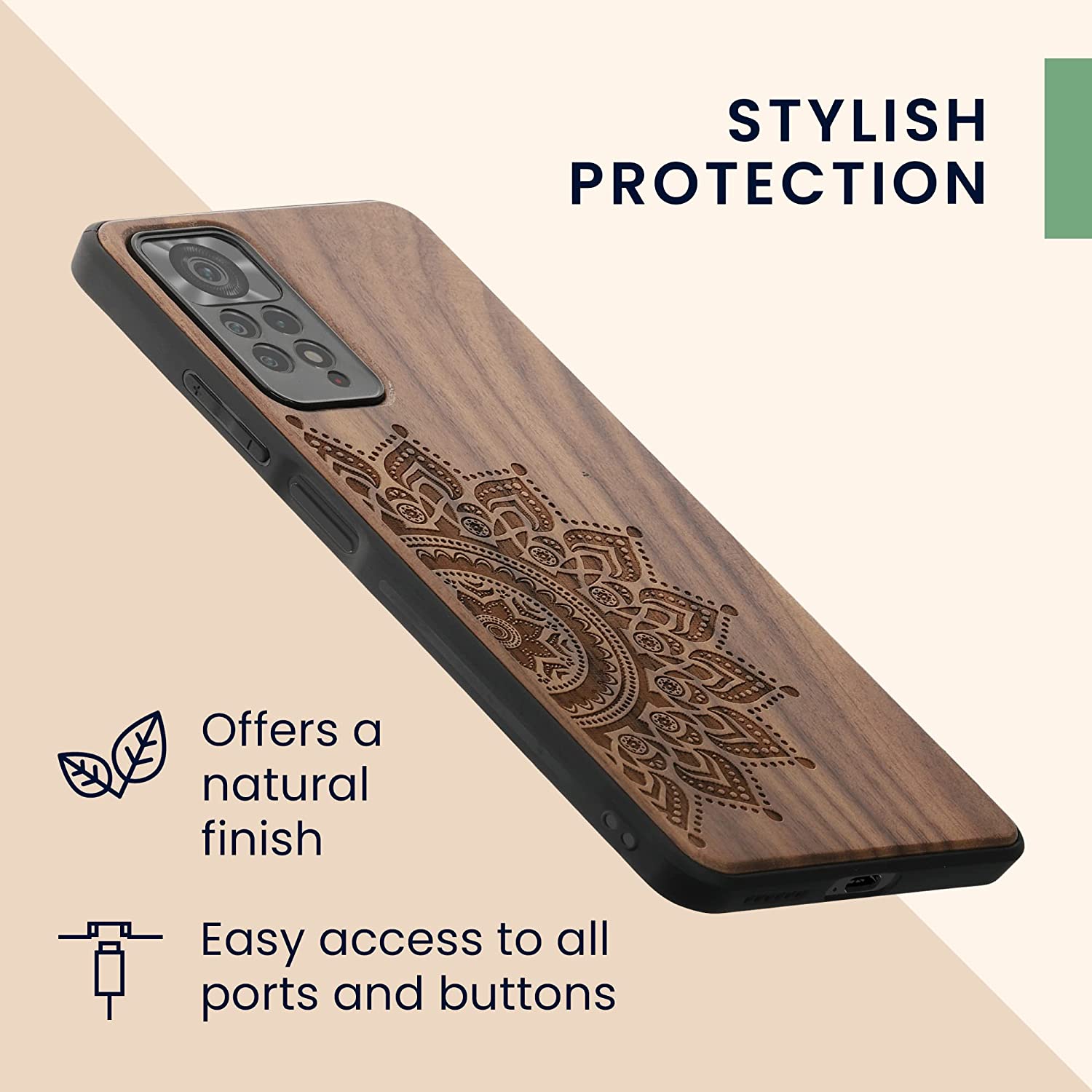 KW Xiaomi Redmi Note 11 Pro / Note 11 Pro 5G Θήκη από Φυσικό Ξύλο - Design Rising Sun - Dark Brown - 57381.02