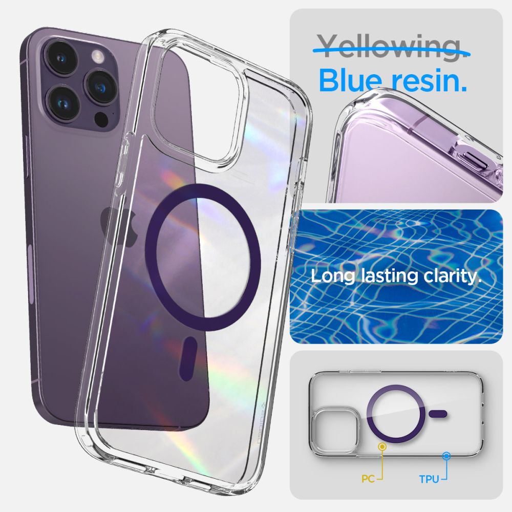 Spigen iPhone 14 Pro Ultra Hybrid Mag Σκληρή Θήκη με Πλαίσιο Σιλικόνης Και MagSafe - Deep Purple / Διάφανη