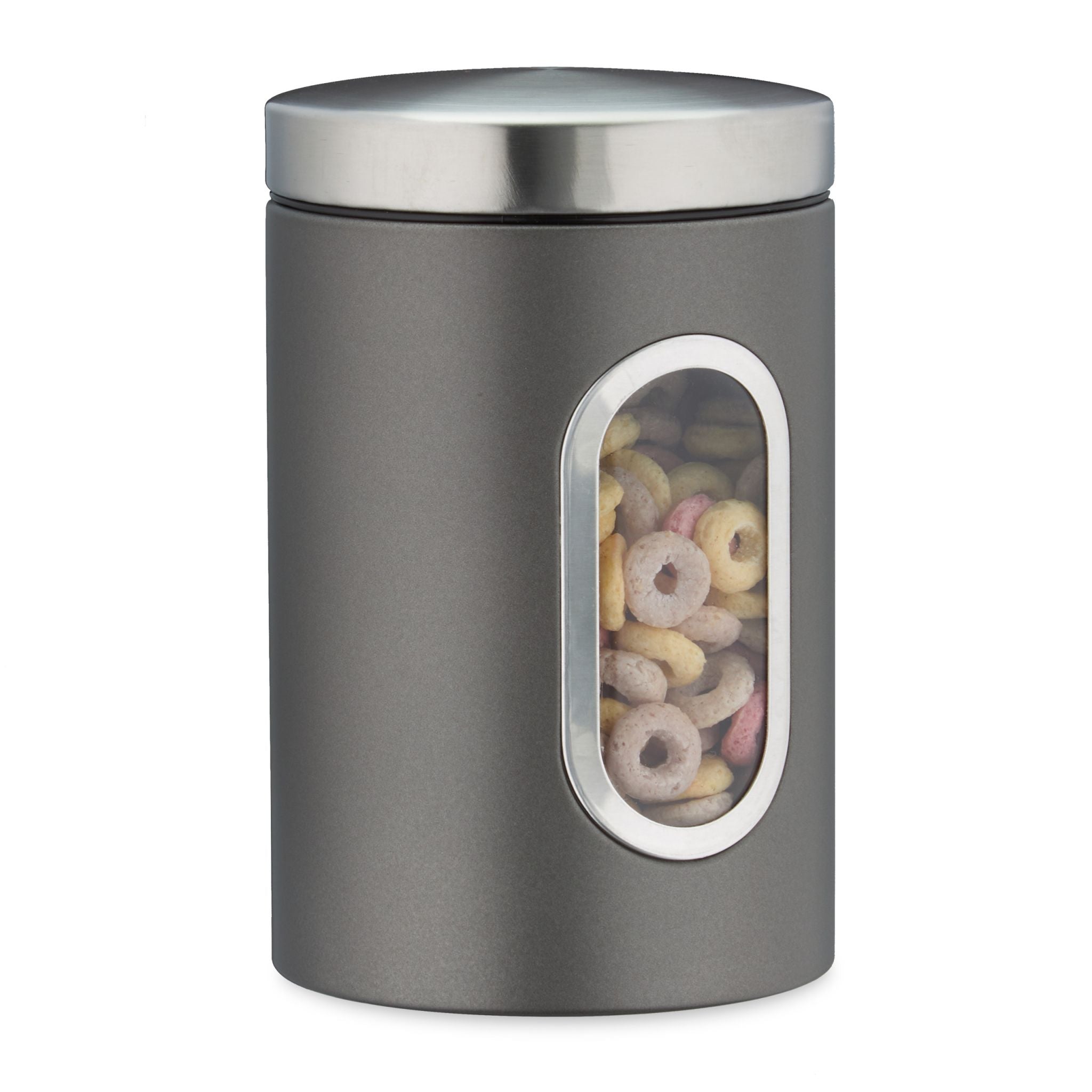 Relaxdays Βάζo Αποθήκευσης με Παράθυρο Προβολής - 1400 ml - Grey / Silver - 4052025922955