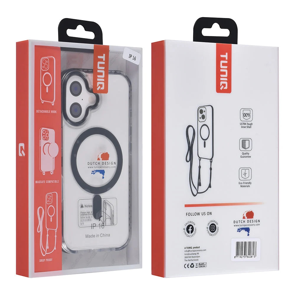 Tuniq iPhone 16 - MagSafe Σκληρή Θήκη με Πλαίσιο Σιλικόνης και Λουράκι - Διάφανη / Black