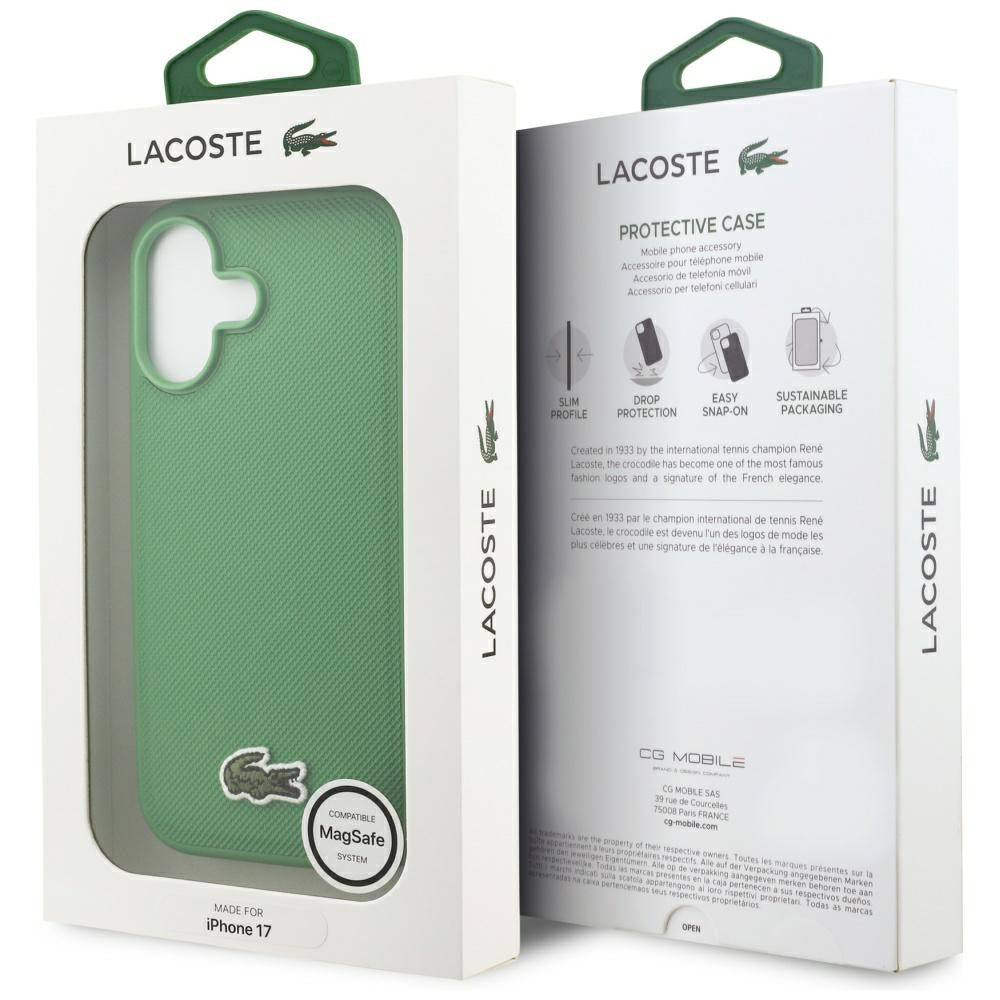 Lacoste iPhone 17 - Iconic Petit Pique Woven Logo MagSafe - Σκληρή Θήκη με Πλαίσιο Σιλικόνης - Green