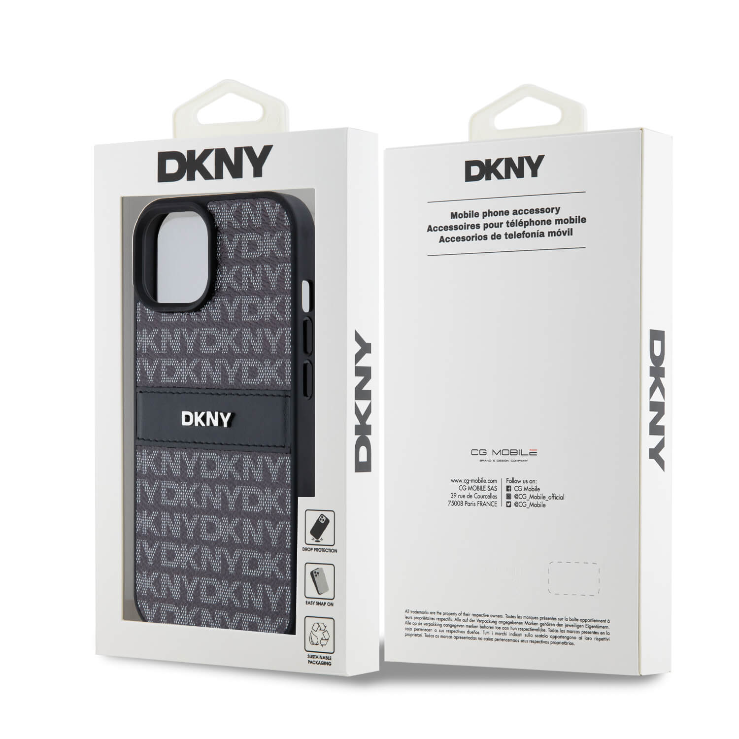 DKNY iPhone 15 / 14 / 13 - Leather Mono Stripe and Metal Logo Σκληρή Θήκη με Επένδυση Συνθετικού Δέρματος - Black